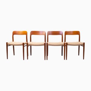 Sedie da pranzo nr. 75 in teak e corda di Niels Otto Møller per JL Møllers, Danimarca, anni '60, set di 4