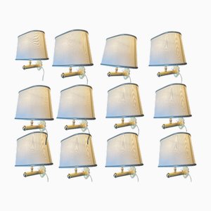 Brass Wall Sconces with Satin Shades, 1980s, Set of 12