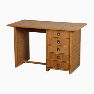 Vintage Wicker, Bamboo and Brass Desk from Dal Vera, 1970s