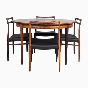 Round Extendable Dining Table and Chairs by Gustav Bahus, Norway, 1960s, Set of 5