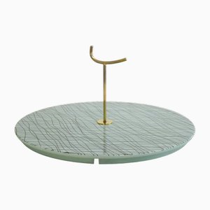 Vintage Cheese Board with Graphic Pattern and Stylized Gold Handle from Voluform, France, 1960s
