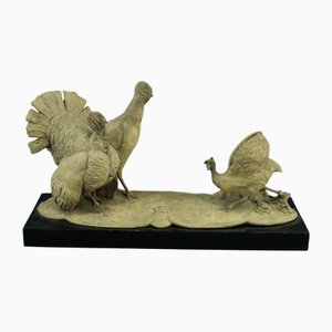 Gruppo di tacchini e gallo Art Nouveau, XX secolo, Italia, anni '20-'40