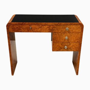 Art Deco Konsolenschreibtisch mit schwarzer Glasplatte, 1930er