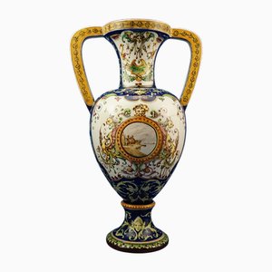 Grand Vase Arabesque Néo-Renaissance en Céramique Majoliquée de Farina, Faenza, Italie, 1920s