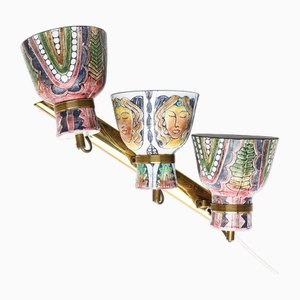 Handbemalte Keramik Wandlampe von Tilgmans, Schweden, 1960er