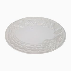 Große Weiße Vintage Majolika Servierschale mit Relief Früchten von A. Santos, Portugal, 1970er