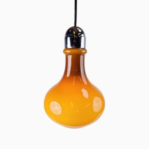 Lampe à Suspension Vintage Scandinave en Verre Opalin Marron et Chrome de Peill & Putzler, 1960s