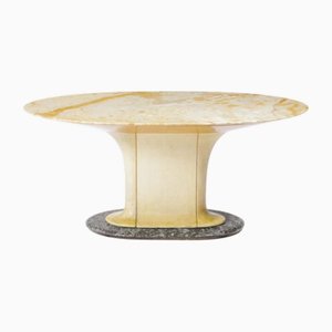 Table avec Socle en Bois et Plateau en Marbre Ovale de Vittorio Dassi, 1950s