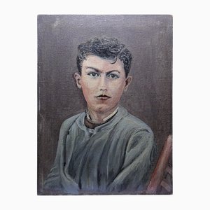 Retrato grande de joven con camisa escolar, siglos XIX-XX, óleo sobre lienzo