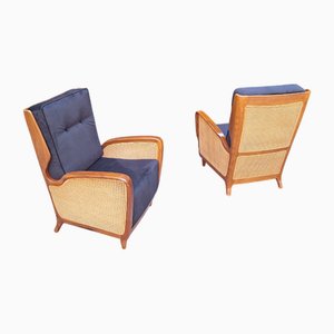 Armchairs Model 489 in Blue Velvet by Gio Ponti for Cassina, 1950s, Set of 2