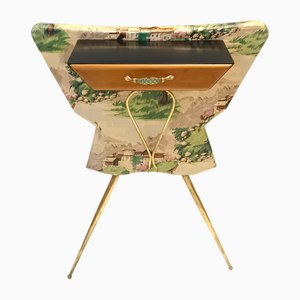 Table Console Unusual en Hêtre Noirci et Tissu à Motifs avec Tiroir, Italie, 1950s