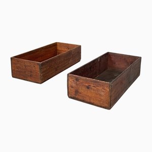 Industrial Italian Wooden Rectangular Boxes, 1920s, Set of 2