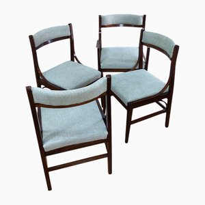 Wooden and Fabric Dining Chairs, Italy, 1950s, Set of 4