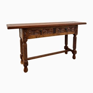 Spanish Castilian Console with Drawers and Turned Legs, 1890s