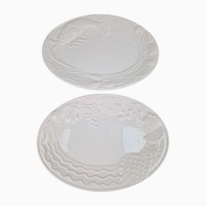 Weiße Vintage Majolika mit Relief Meeresfrüchte Obst Servierschalen von A. Santos Portugal, 1970er, 2er Set