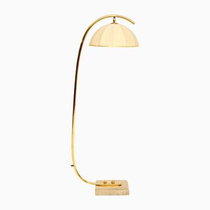 Lampada da terra vintage in ottone e travertino, Italia, 1960