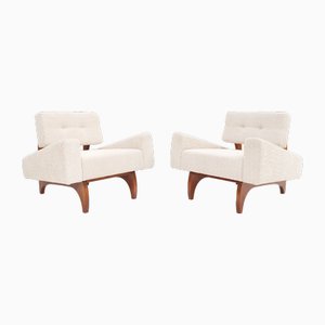 Fauteuils en Noyer avec Tapisserie Bouclée Blanche, Italie, 1980s, Set de 2