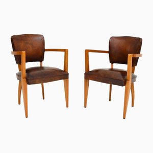 Art Deco French Leather Bridge Chairs, 1930, Set of 2