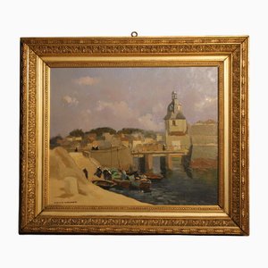 Pierre Wagner, Scena di porto impressionista, Inizio XX secolo, Olio su tavola, Incorniciato