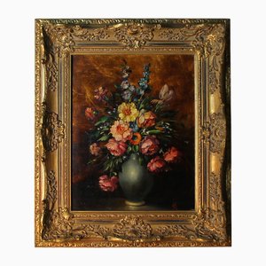 Bouquet in vaso, XX secolo, Olio su tavola, con cornice