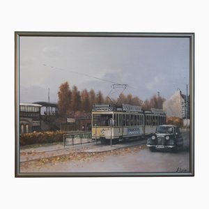 Günter Fischer, Spandau West Station in Berlin, 20e Siècle, Huile sur Toile, Encadrée