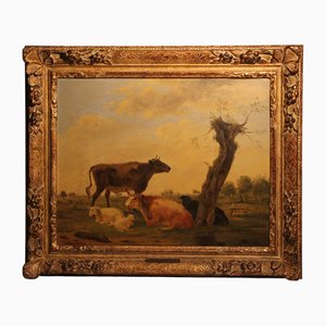 Balthazar Paul Ommeganck, Scène de berger avec bétail, 1800, huile sur bois, encadré