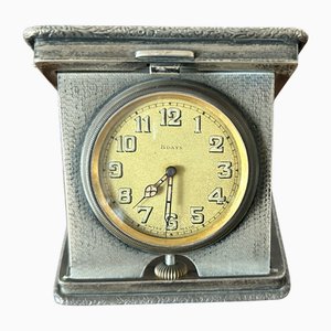 Orologio da tavolo Art Deco in argento di William Base & Sons, Birmingham, 1927