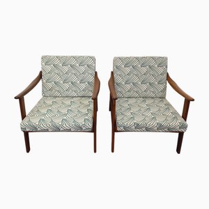 Vintage Scandinavian Armchairs in Teak and Fabric by Arne Wahl Iversen for Komfort, 1960s, Set of 2