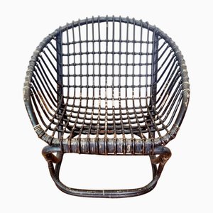 Italienischer Mid-Century Armlehnstuhl aus Bambus & Rattan, Italien, 1960er