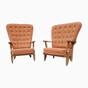 Vintage Armchairs in Light Oak by Guillerme Et Chambron for Votre Maison, Set of 2