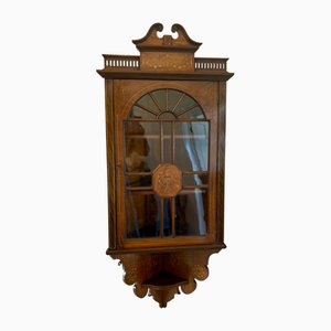 Meuble d'Angle Suspendu Victorien Antique en Palissandre Marqueté, 1880