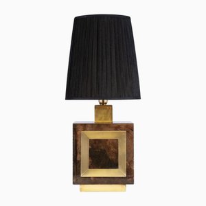 Large Italian Lacquered Vellum & Brass Table Lamp and Shade attributed Aldo Tura, 1960