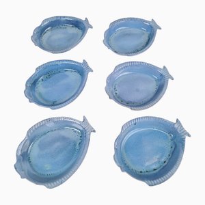Blue Ceramic Fish Plates by Aimé De Grimaud, France, 1970, Set of 6
