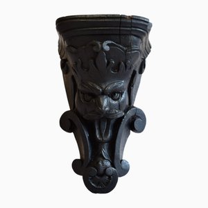 Napoleon III Victorian Black Wall Shelf with Green Man Carving, 1890s