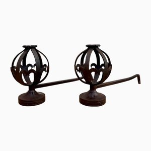 Mid-Century Modernist Spanish Wrought Iron Couple Andirons, 1950s, Set of 2
