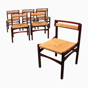 Architectural Chairs in Wood and Rope by Franco Bettonica for Pillinini, Italy, 1968, Set of 6