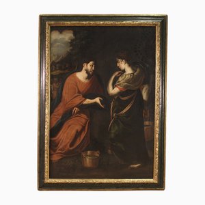 Italienischer Künstler, Christus und die Samariterin am Brunnen, 1670, Öl auf Leinwand, gerahmt