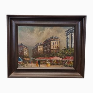 Frederic, Parisian Flower Market, 1970s, Oil on Canvas, Framed