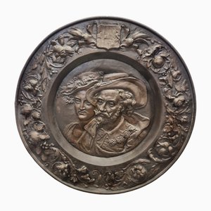 Assiette Murale Antique en Cuivre Rubens avec Femme, 1800s