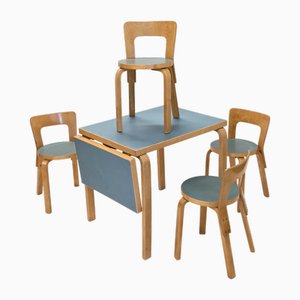Table Model DL82 and 65 Chairs by Alvar Aalto for Artek 1950s, Set of 5