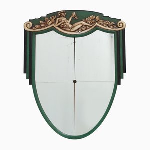 Französischer Art Deco Spiegel aus Grünem geschnitztem Holz, 1930er