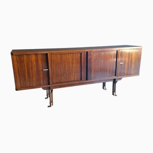 Large 4-Door Sideboard in Teak and Brass, Italy, 1960s