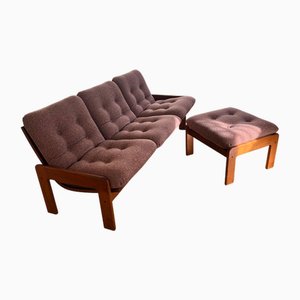 Mauve Sofa with Ottoman by Yngve Ekström for Swedese, Set of 2