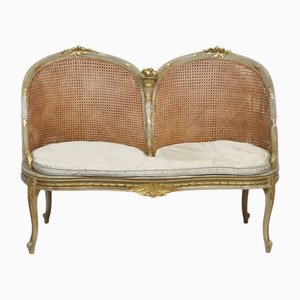 Bemaltes und vergoldetes Canape Sofa aus vergoldetem Holz