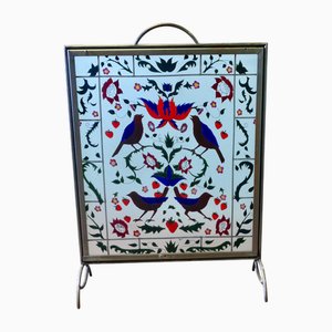 Pare-étincelles Art Nouveau Victorien en Verre Peint, 1890