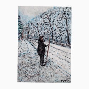 Dimitri Turava, Between Silence and Snow, 2025, Oil Pastel on Paper