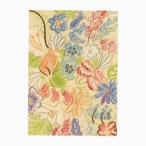 Jean Mary Ogilvie, Vintage Blumenmuster Design, 1930er, Pastellzeichnung