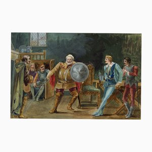 V. Downes, Shakespeare's Falstaff & Prince Hal, Enrique IV, 1898, Acuarela
