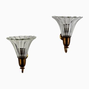 Bellflower Wall Sconces attributed to Seguso Vetri Darte Murano, Italy, 1938, Set of 2