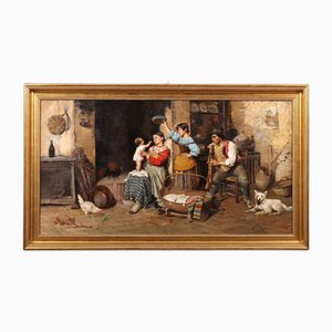 Francesco Ballesio, Figurative Scene, Oil Painting, Framed